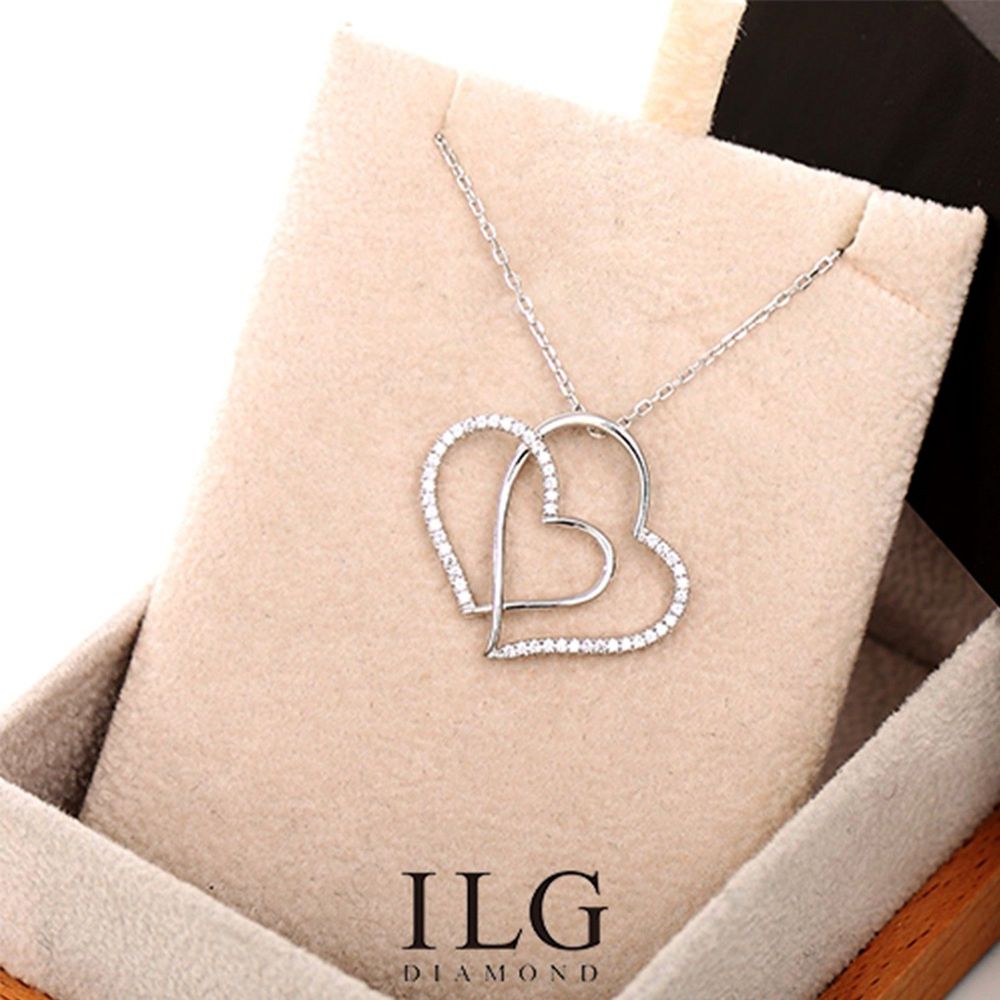 美國ILG鑽飾 - Love系列-真愛絮語-八心八箭項鍊-密鑽設計-S925純銀鍍白K-加贈高級珠寶級絨布盒1個