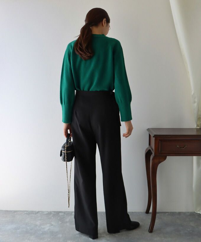 日本 BLUE EAST - 優雅立領針織上衣-草綠