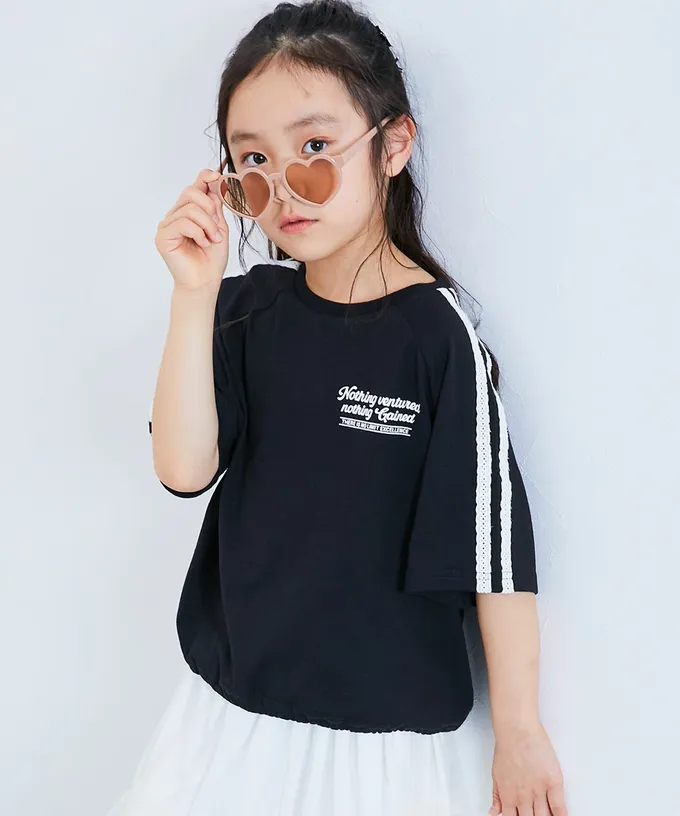 日本 devirock - 女孩運動風設計款短袖T恤-CHARMER-黑x白