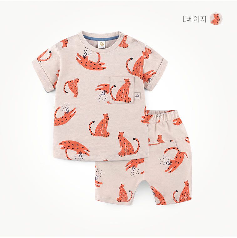 韓國 milk mile - 滿版花豹短袖套裝-灰藍