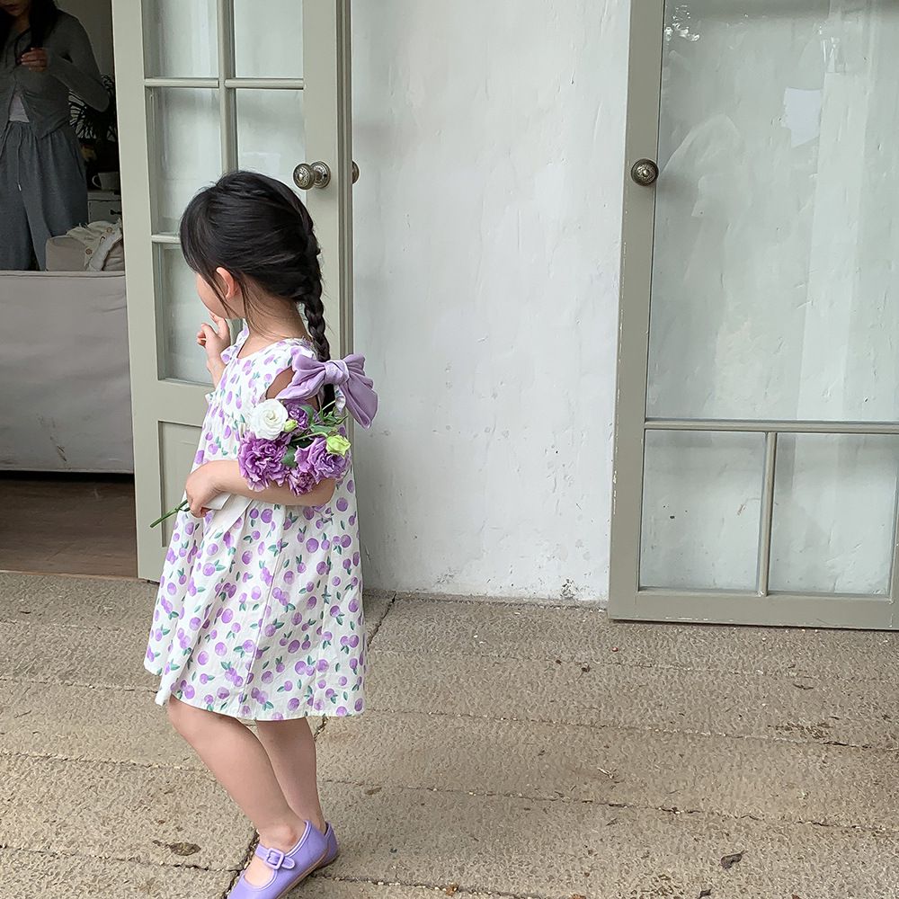 浪漫荷葉袖棉質連身洋裝-繽紛愛心-白色