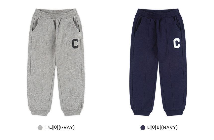 韓國 WALTON kids - 休閒感C字縮口長褲-淺灰