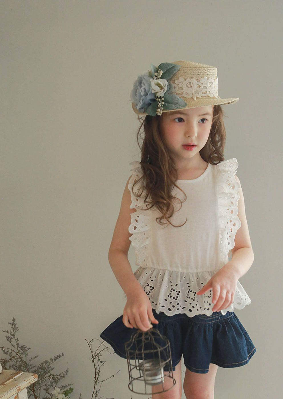 韓國 PuellaFLO - 荷葉下襬雙口袋牛仔裙-深藍