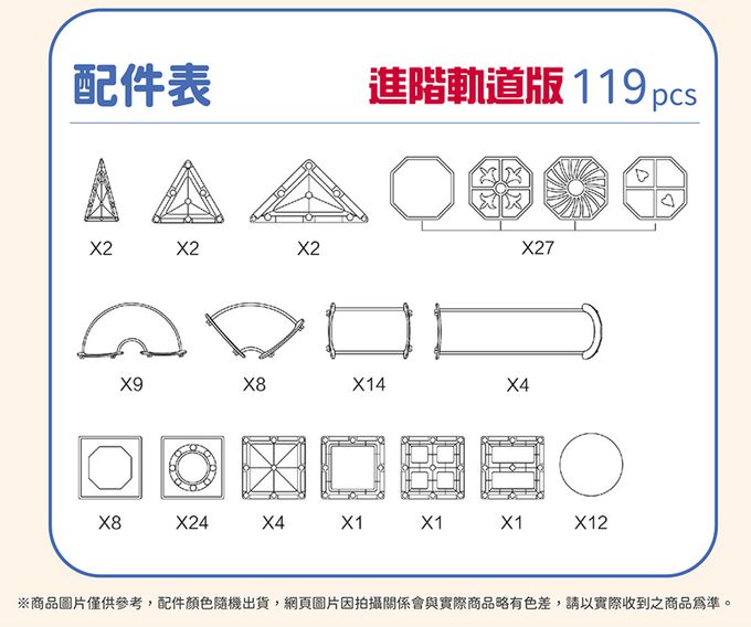 Kikimmy - 豪華彩色透光益智磁力片積木-119pcs 進階軌道版(加贈收納箱)