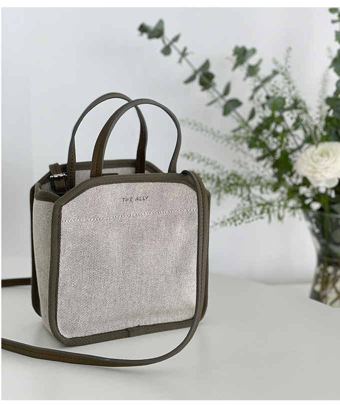 韓國 THEALLY - 質挺帆布方包手提/肩背包-軍綠 (迷你)