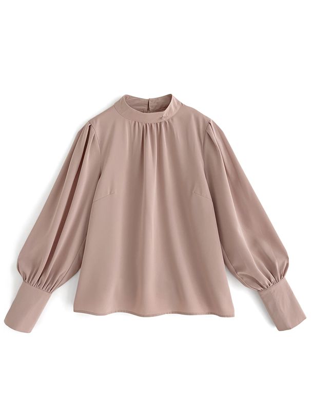 日本 GRL - 華麗側紐結澎澎袖上衣-櫻花粉