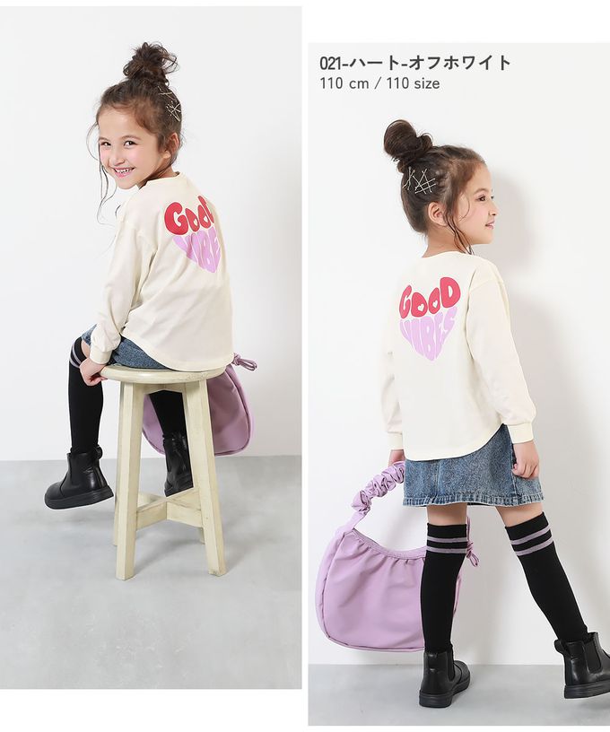 日本 devirock - 100%棉 女孩印花圓弧長袖上衣-英文logo-桃粉