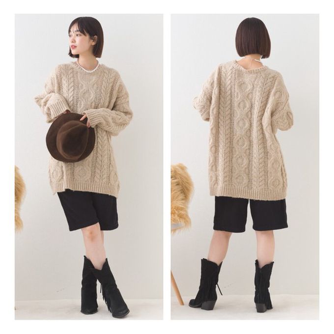 日本 OMNES - 季節感麻花編蓬鬆感針織上衣-深灰