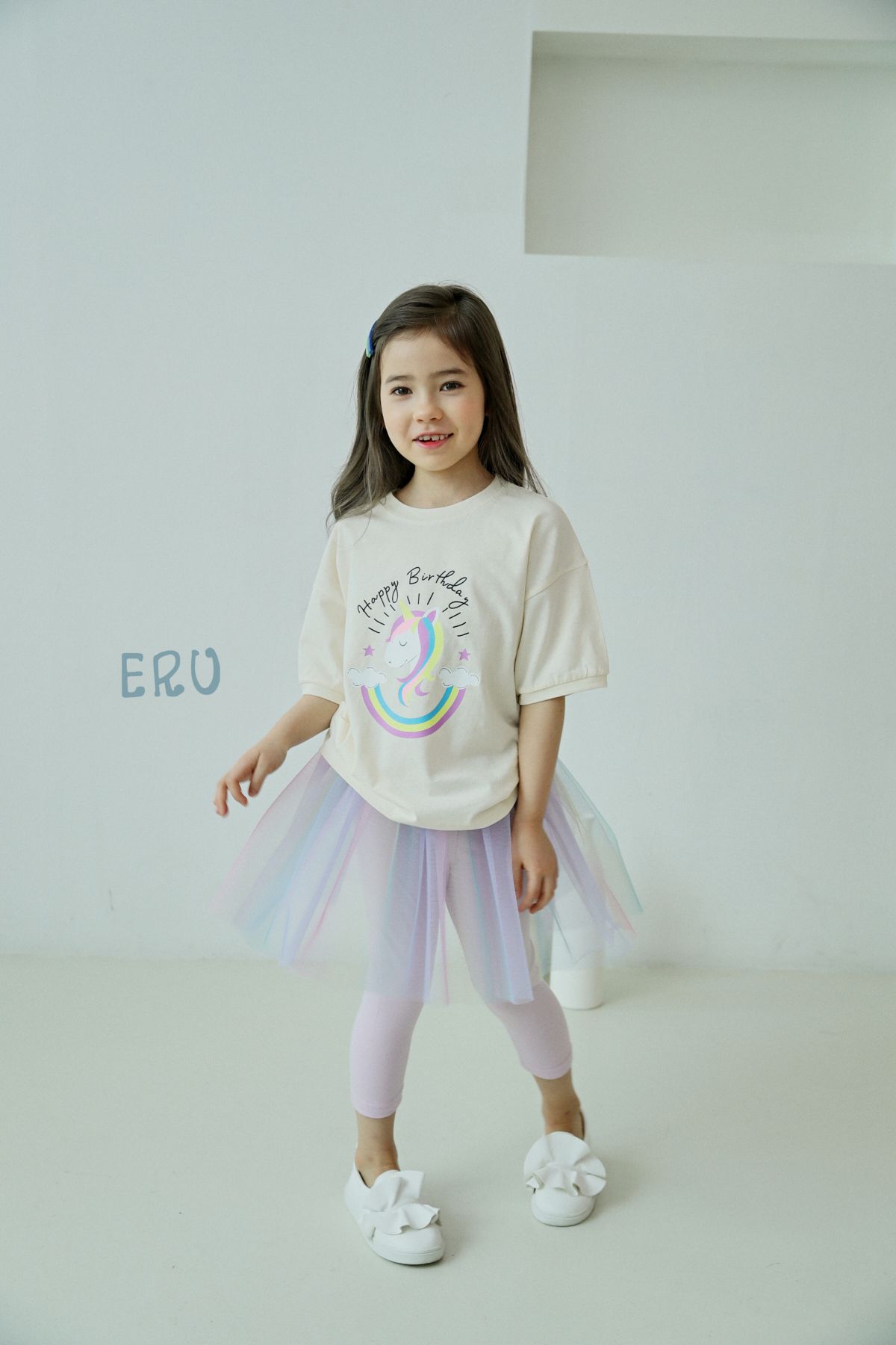 韓國 ERU - 彩虹獨角獸印花T-象牙白