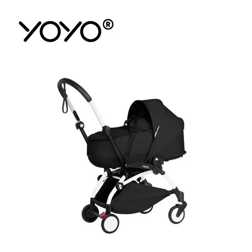 YOYO² 法國 Bassinet 0+新生兒睡籃推車(含車架)-白色車架+黑色睡籃