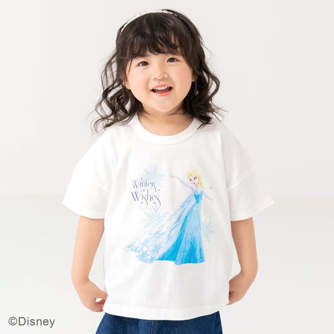 日本 Chil2 - 聯名款 100%棉印花短袖上衣-卡通人物艾莎-水藍