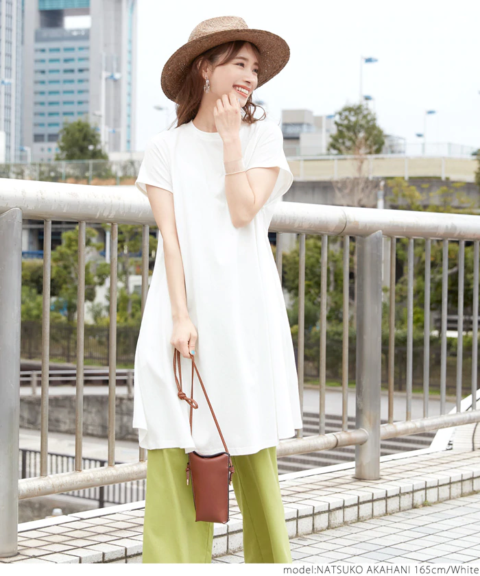 日本 COCA - 純棉圓領修身剪裁長版短袖上衣-黑