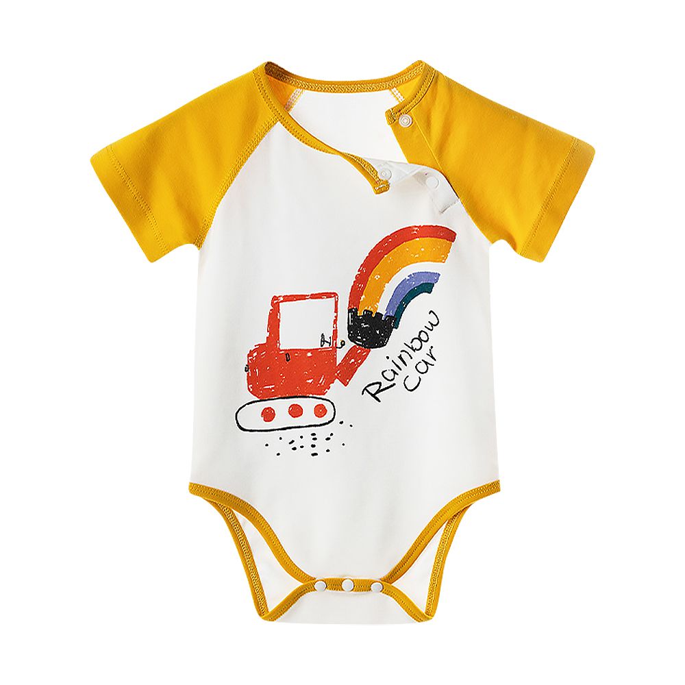 JoyNa - 寶寶包屁衣 可愛嬰兒短袖連身衣-彩虹挖土機
