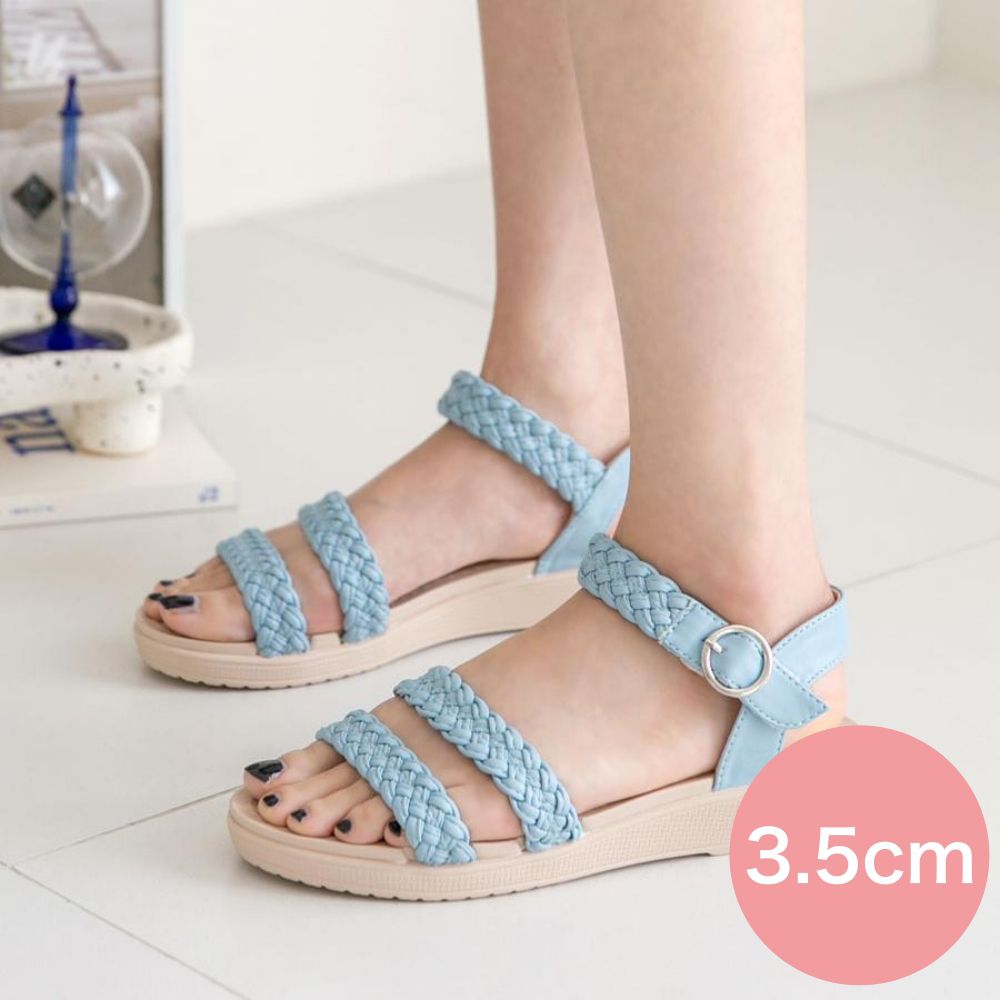 防水編織帶輕量楔型涼鞋(3.5cm)-天藍