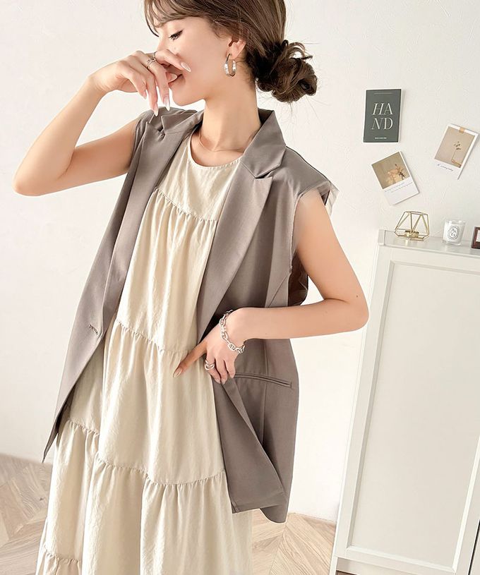 日本 Classical Elf - 2way前後領飄逸分層無袖洋裝-炭灰