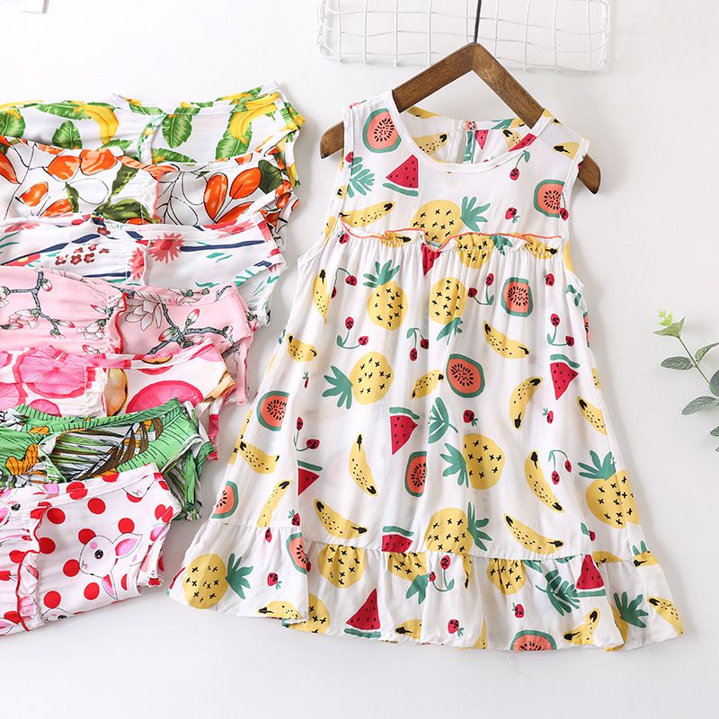 甜美荷葉邊背心洋裝-滿滿水果-白色