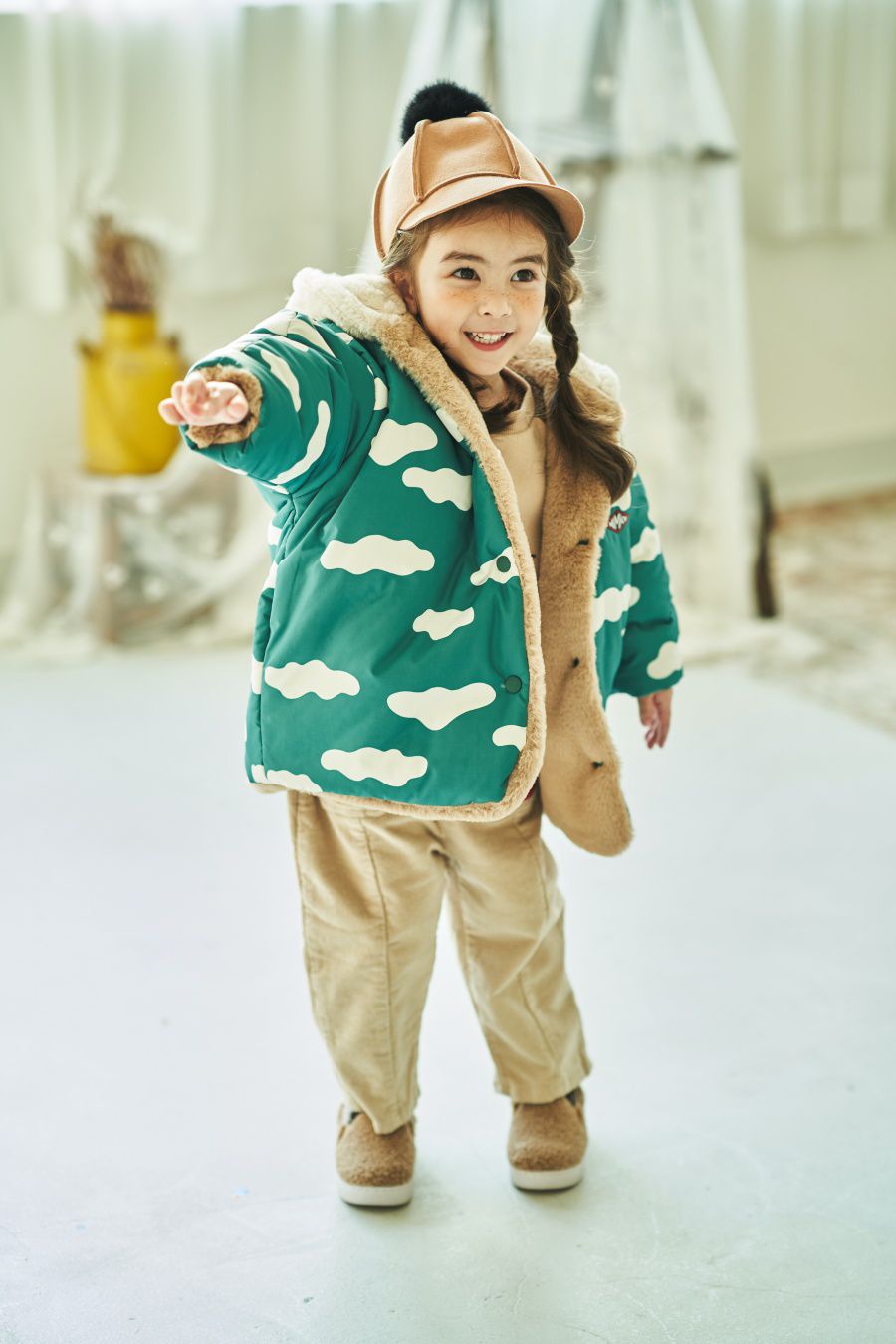 韓國 Mimico - (雙面可穿)熊耳朵雲朵外套-綠