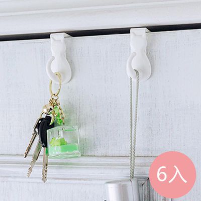 日本 小久保KOKUBO - 日本製貓咪造型多用途垃圾袋/塑膠袋掛勾-6入-白