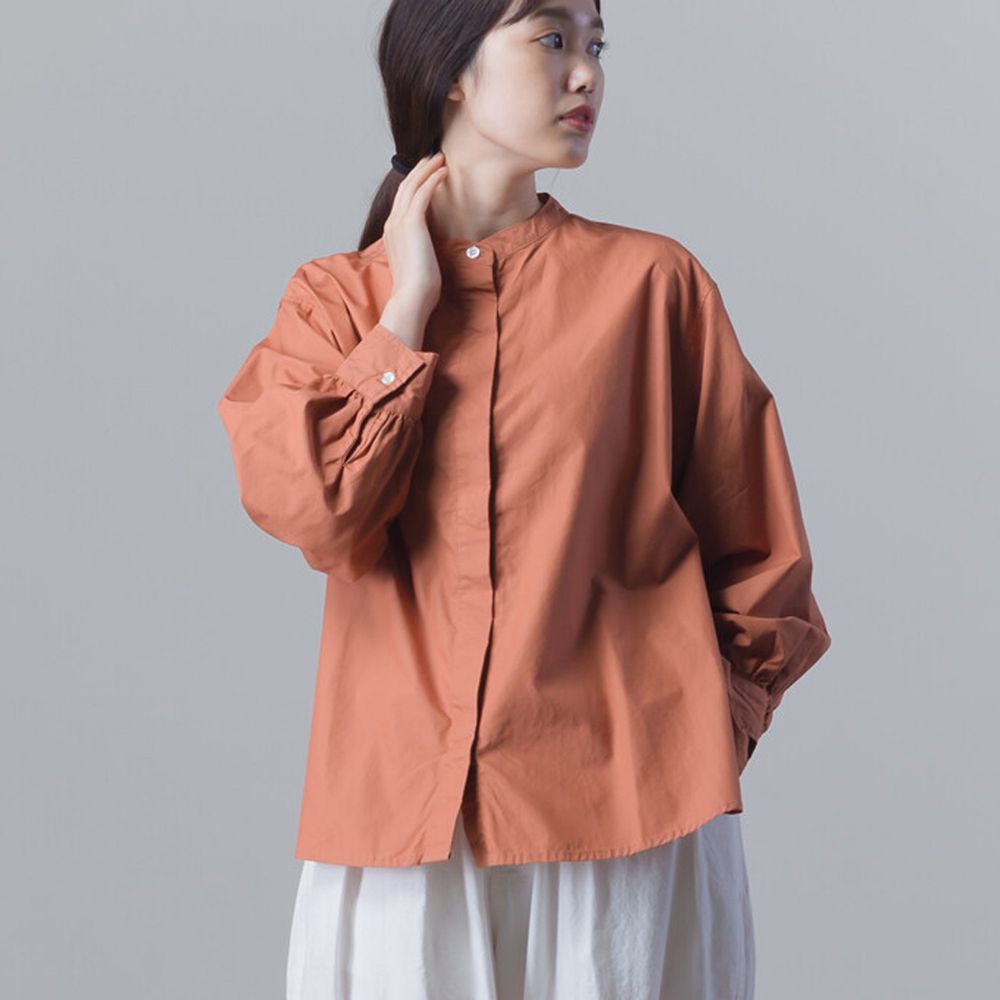 日本 OMNES - [日雜揭載] 純棉質感百搭寬版襯衫上衣-暖陽橘 (Free size)