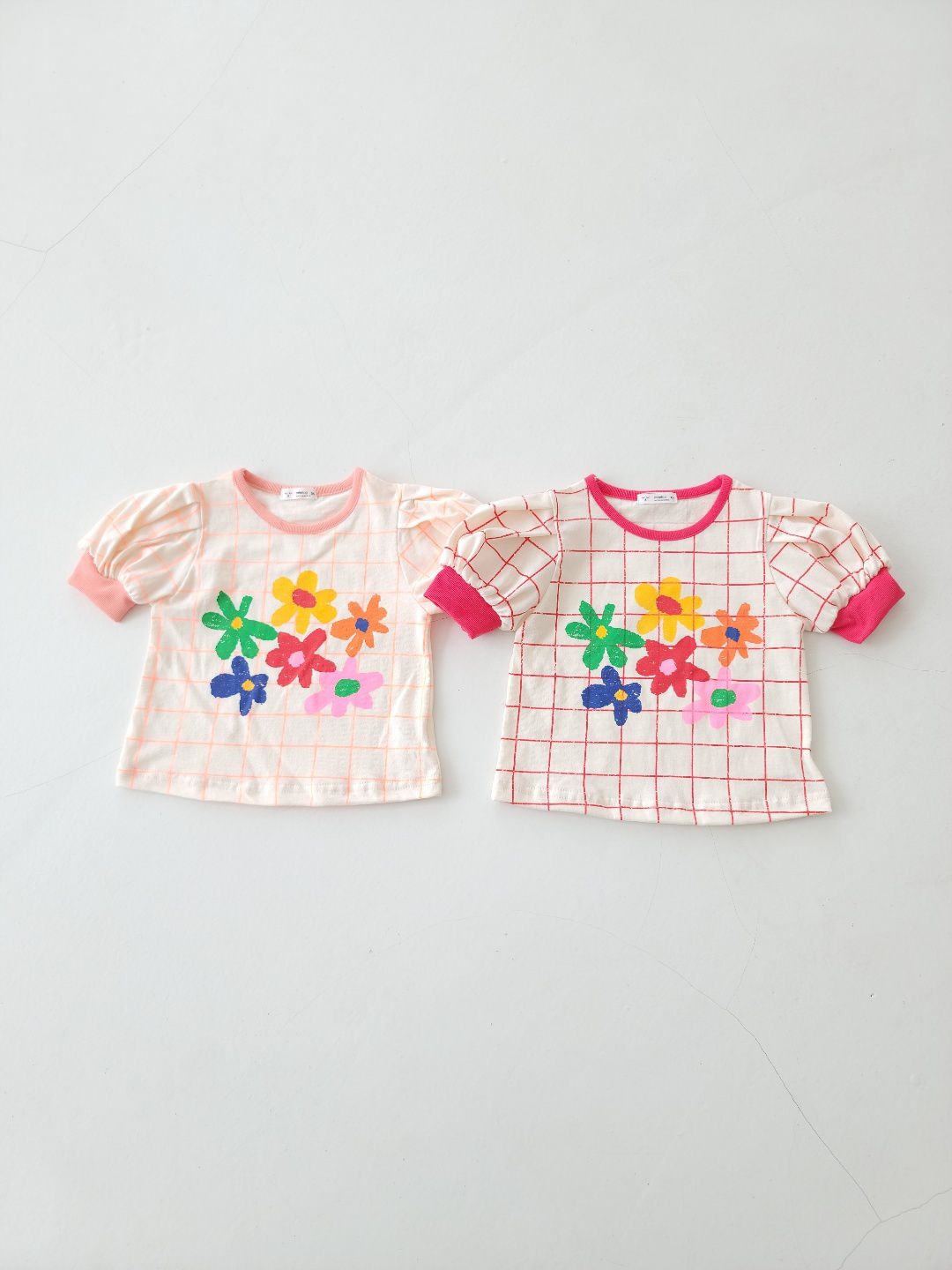 韓國 Mimico - 六彩花朵格子T-紅