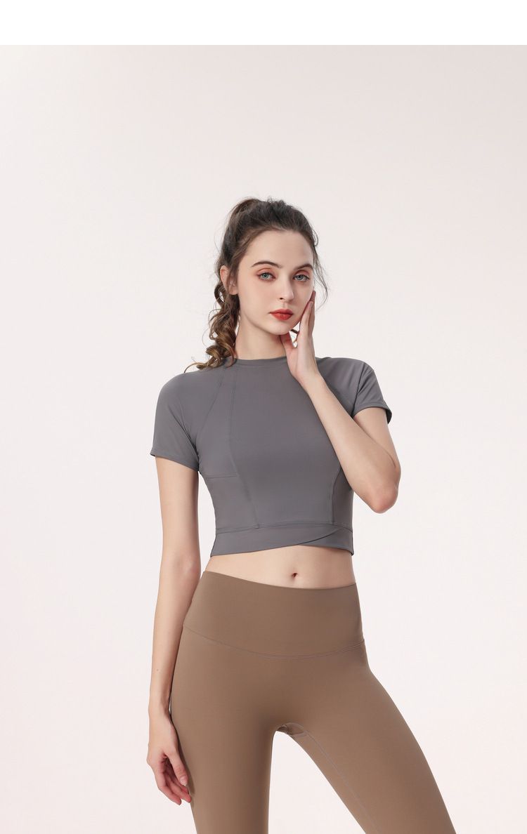 短版緊身速乾短袖運動上衣-黑色