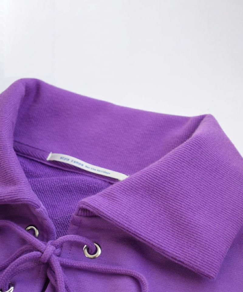 日本 zootie - 特色綁帶翻領長袖上衣-葡萄紫