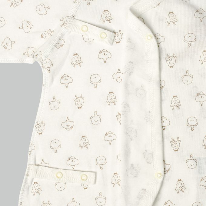 akachan honpo - 長袖蝴蝶裝2件組-按扣款 動物園-米白色 (50~60cm)