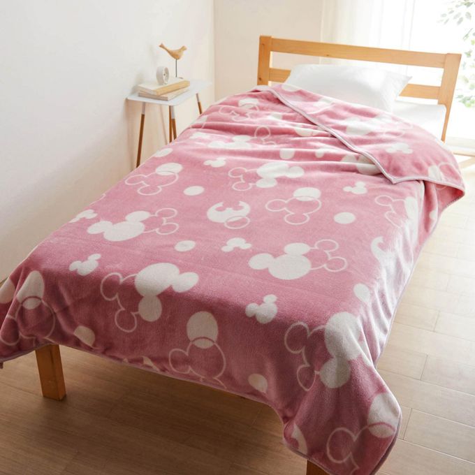 日本千趣會 - 迪士尼印花 極柔軟保暖毛毯/蓋毯-大小米奇-蜜桃粉