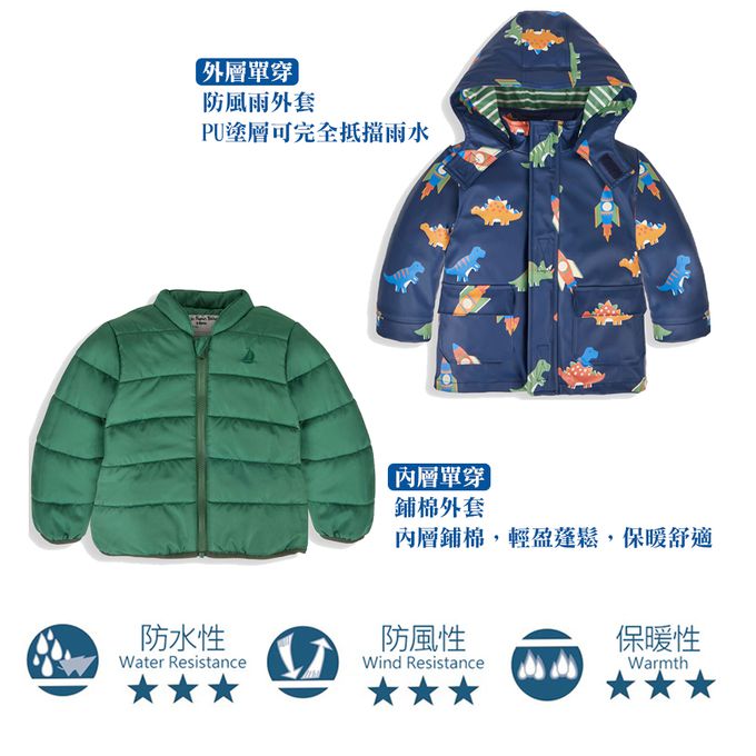 英國 JoJo Maman BeBe - 三合一多功能防水保暖外套-恐龍火箭