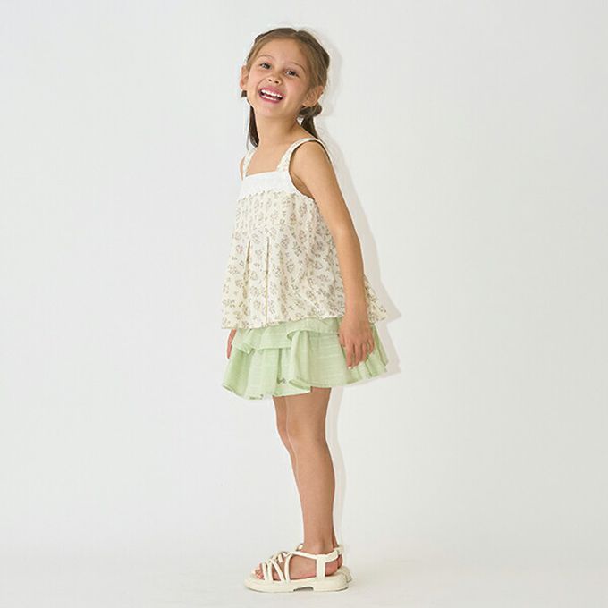 日本 Lycee mine - 100%棉 胸前蕾絲印花吊帶背心-格紋-藍