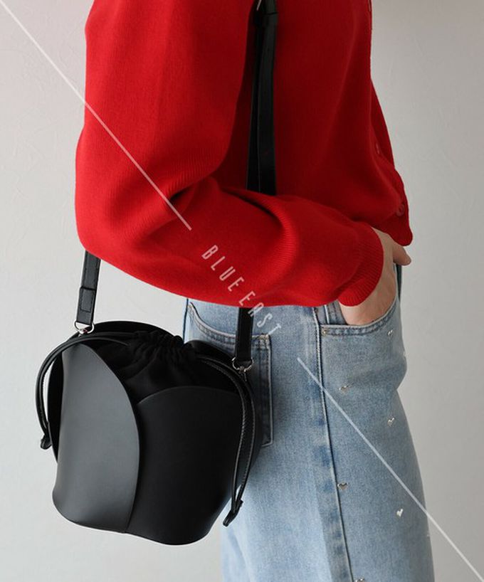 日本 BLUE EAST - 盛開鬱金香異素材迷你手提/側背包-黑