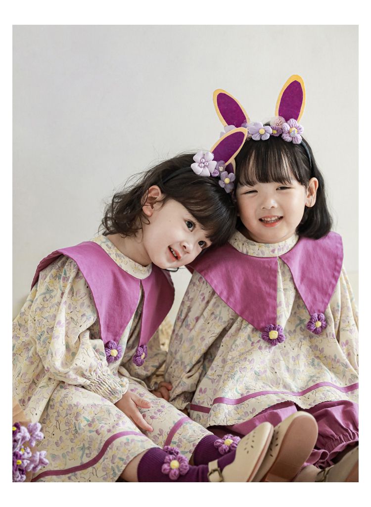 腰鬆緊束口花苞長褲-兔子與花-杏色