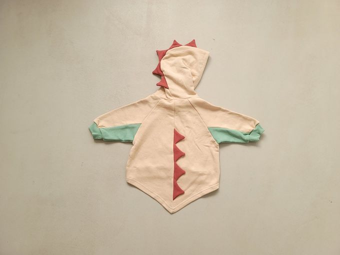 韓國 Mimico - 恐龍印角角造型連帽長袖上衣-卡其