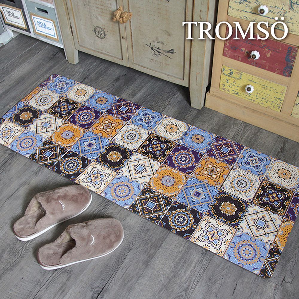 TROMSO - 廚房防油皮革地墊-藍調花磚-120x45公分