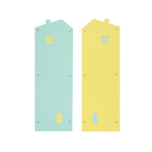 EVA無毒樓梯安全護板6片組-小屋款-黃&淺綠 (18cm*56cm*2cm)