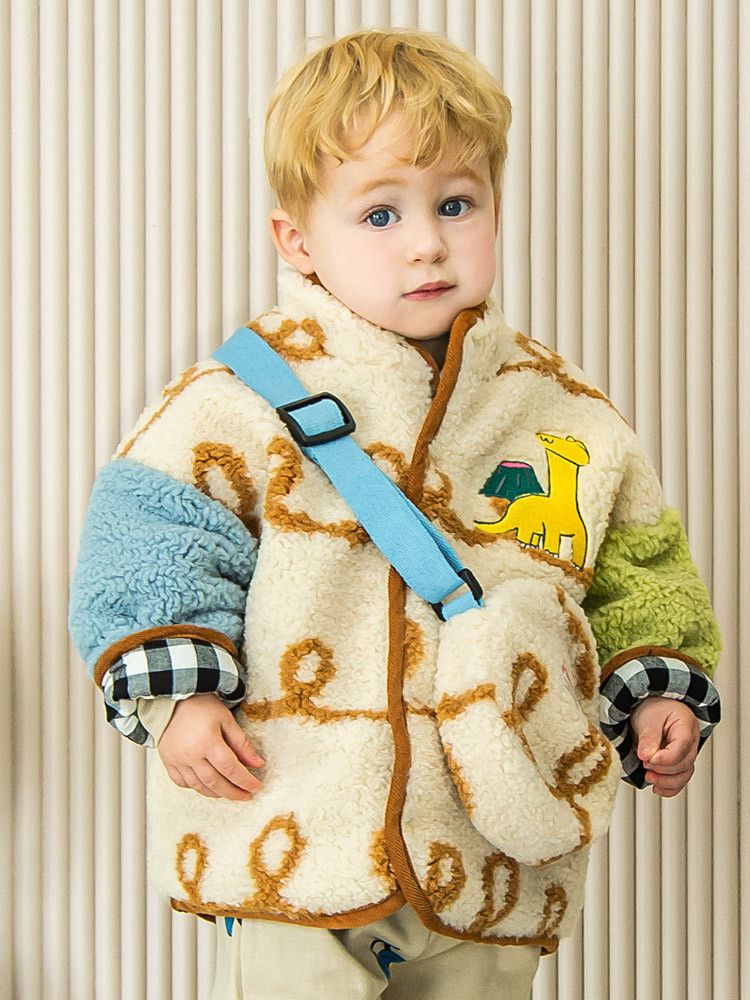 韓國Pimpollo - 恐龍刺鏽雙面實穿保暖外套-焦糖色