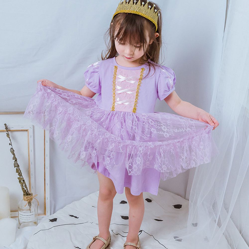 短袖造型公主裙-蕾絲夢幻紫