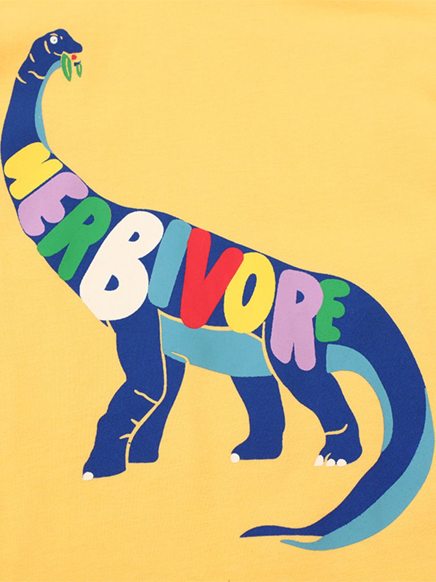 Jumping meters - 圓領棉質長袖上衣-繽紛英文字恐龍-黃色