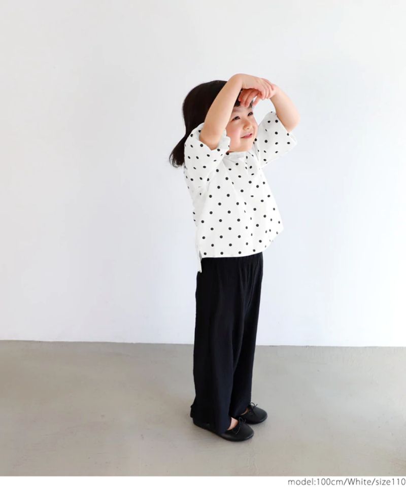 日本 COCA - 純棉澎澎袖短袖上衣-小孩-黑白點點