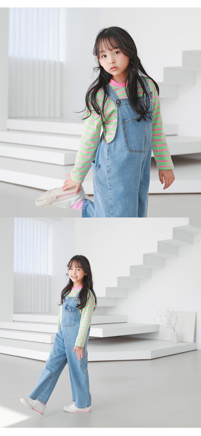 韓國 J KIDS - 頑皮牛仔連身吊帶長褲-淺藍