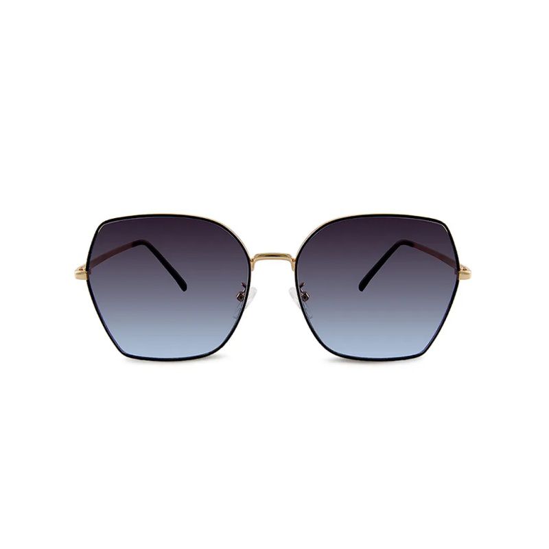 ALEGANT - 韓潮街拍時尚墨羽藍金框幾何造型墨鏡│UV400太陽眼鏡