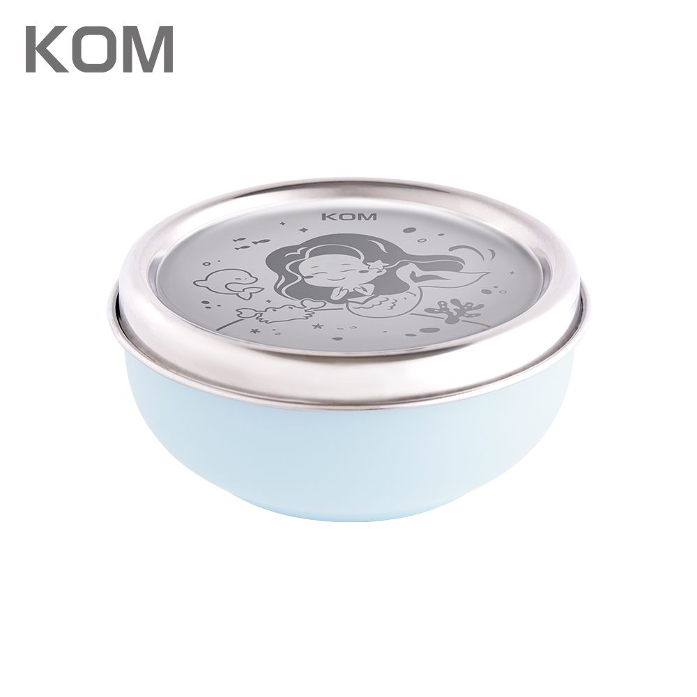 KOM - 夢想系列｜磨砂316不鏽鋼兒童隔熱碗-美人魚-藍色-重量:160g  -容量:280ml