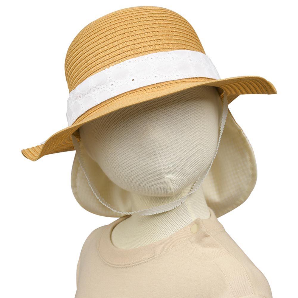 akachan honpo - 圓頂帽-可洗可折疊  附防曬遮陽布 蝴蝶結-米白色