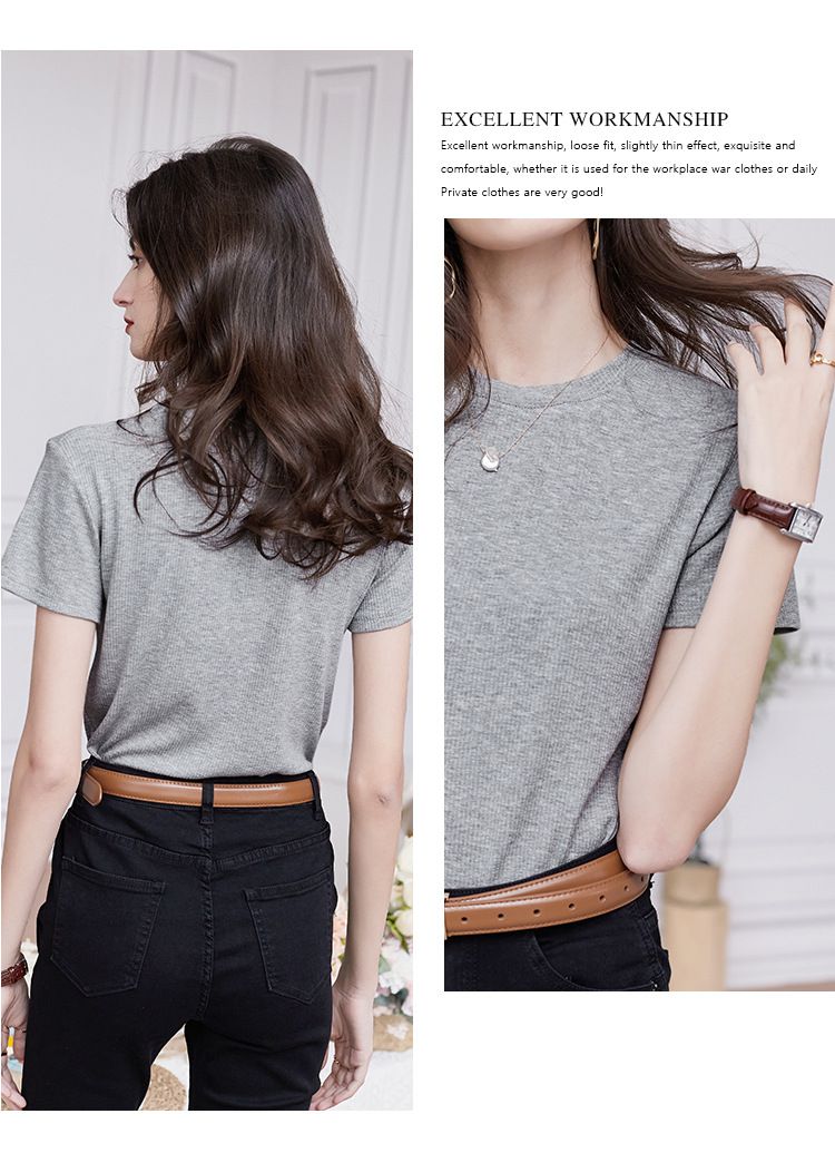 慵懶格調圓領短袖上衣-淺紫色 (M)