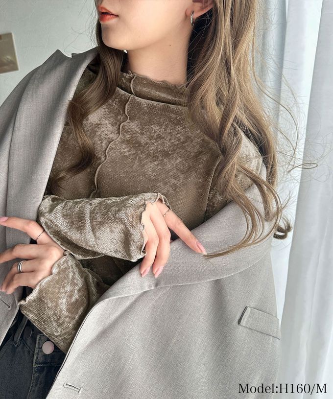 日本 Classical Elf - 前後2way 小奢華絲絨木耳長袖上衣-炭灰