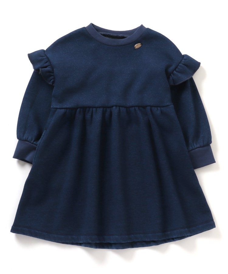 日本 apres les cours - [推薦]內刷毛溫暖荷葉長袖洋裝-丹寧-海軍藍