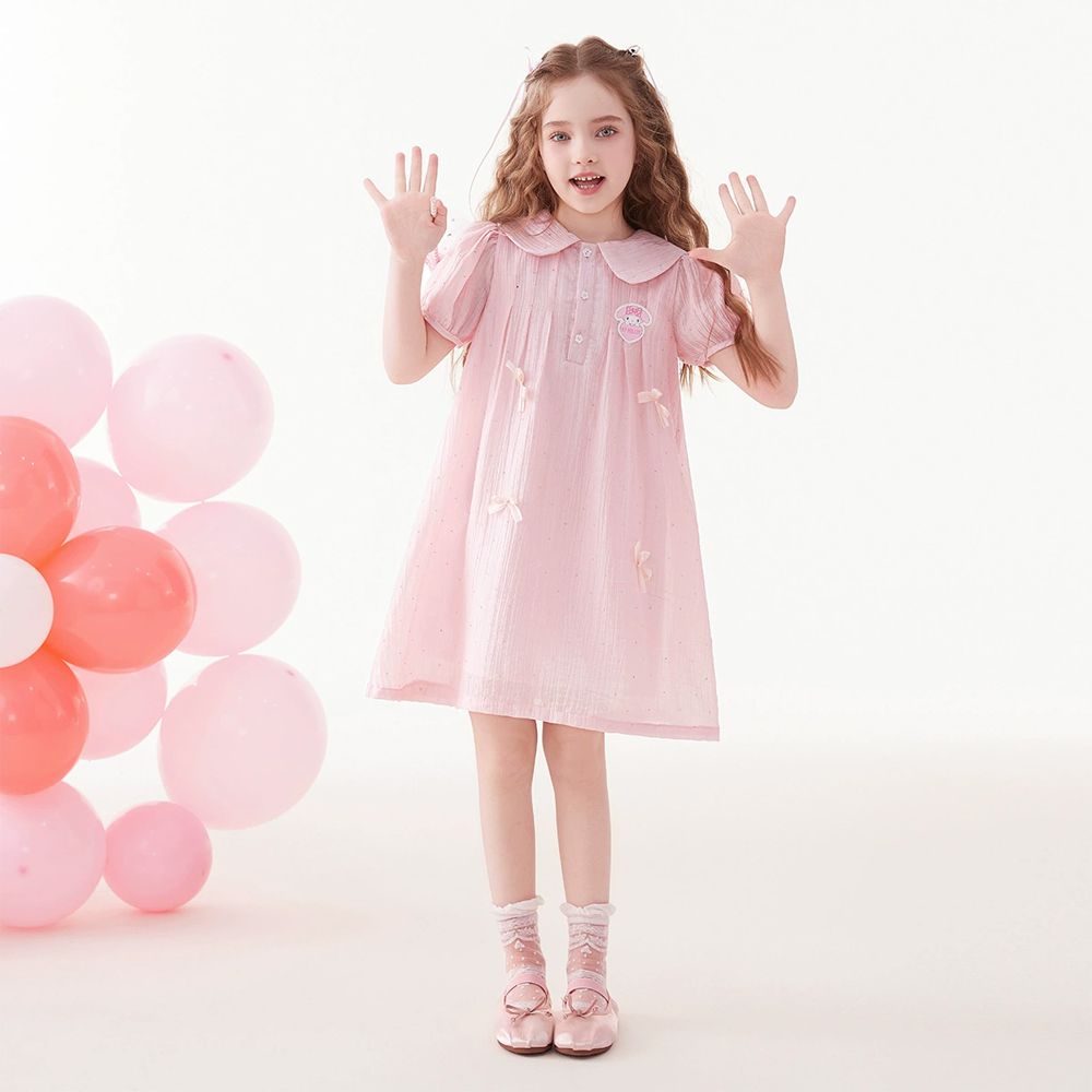 娃娃領蝴蝶結短袖洋裝-卡通人物美樂蒂-粉色