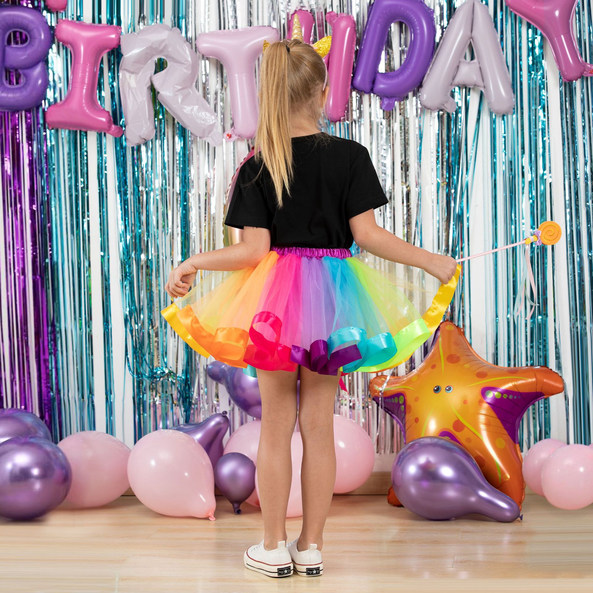 TUTUDRESS - 兒童網紗澎澎裙/片片裙+髮夾-美人魚配色-紫+果綠-萬聖節裝扮