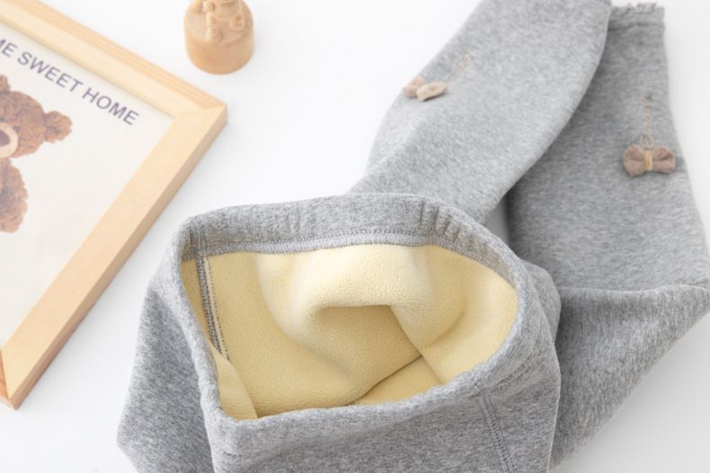 FANMOU - 加絨腰鬆緊內搭褲-蝴蝶結-黑色