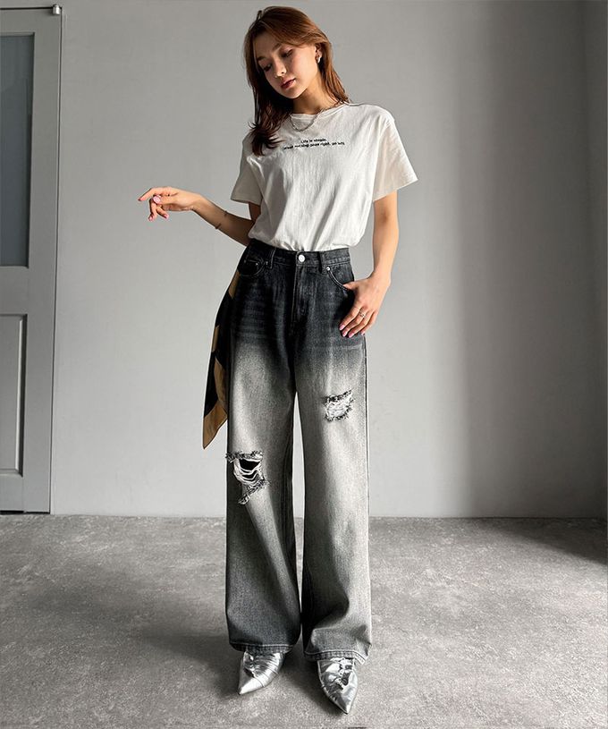 日本 Classical Elf - Java 率性有型刷破寬版丹寧褲-漂白黑